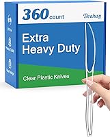 Dealusy 360 Count Extra Heavy Duty Clear Plastic Knives - BPA-Free, Heat Resistant, Durable Disposable Knives for Parties & Events