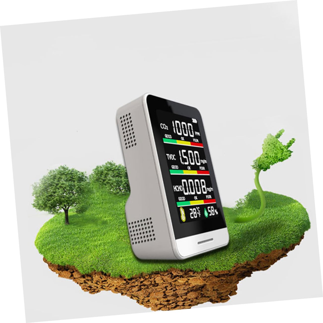 PLAFOPE Medidor Calibración Calidad Portátil Co2 de Interior Aire del Incorporada Batería y Compensación de Vidrio Blanco para Invernadero