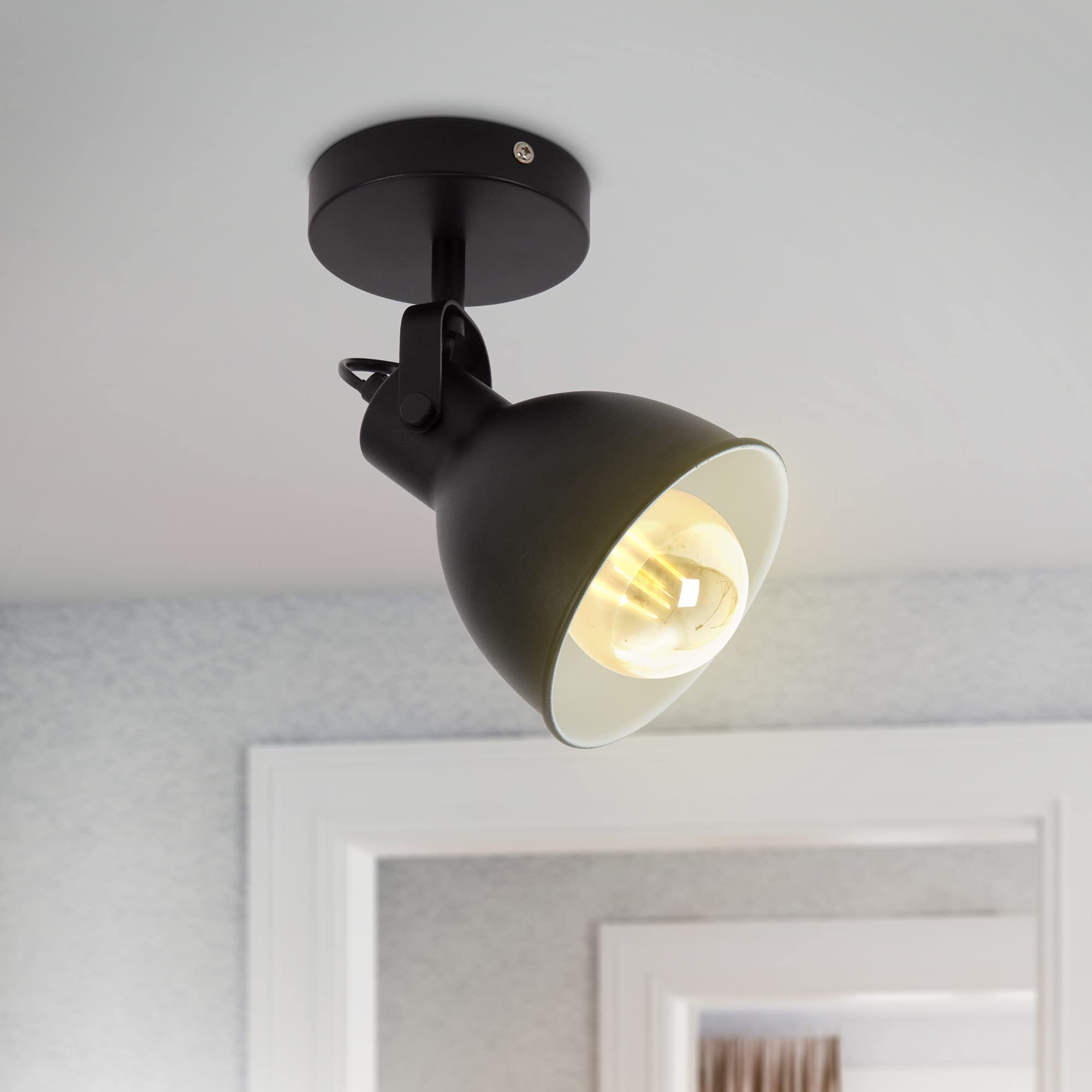 B.K.Licht I Applique murale rétro I pivotante & orientable I design industriel I vintage I spot mural I noir-blanc I E27