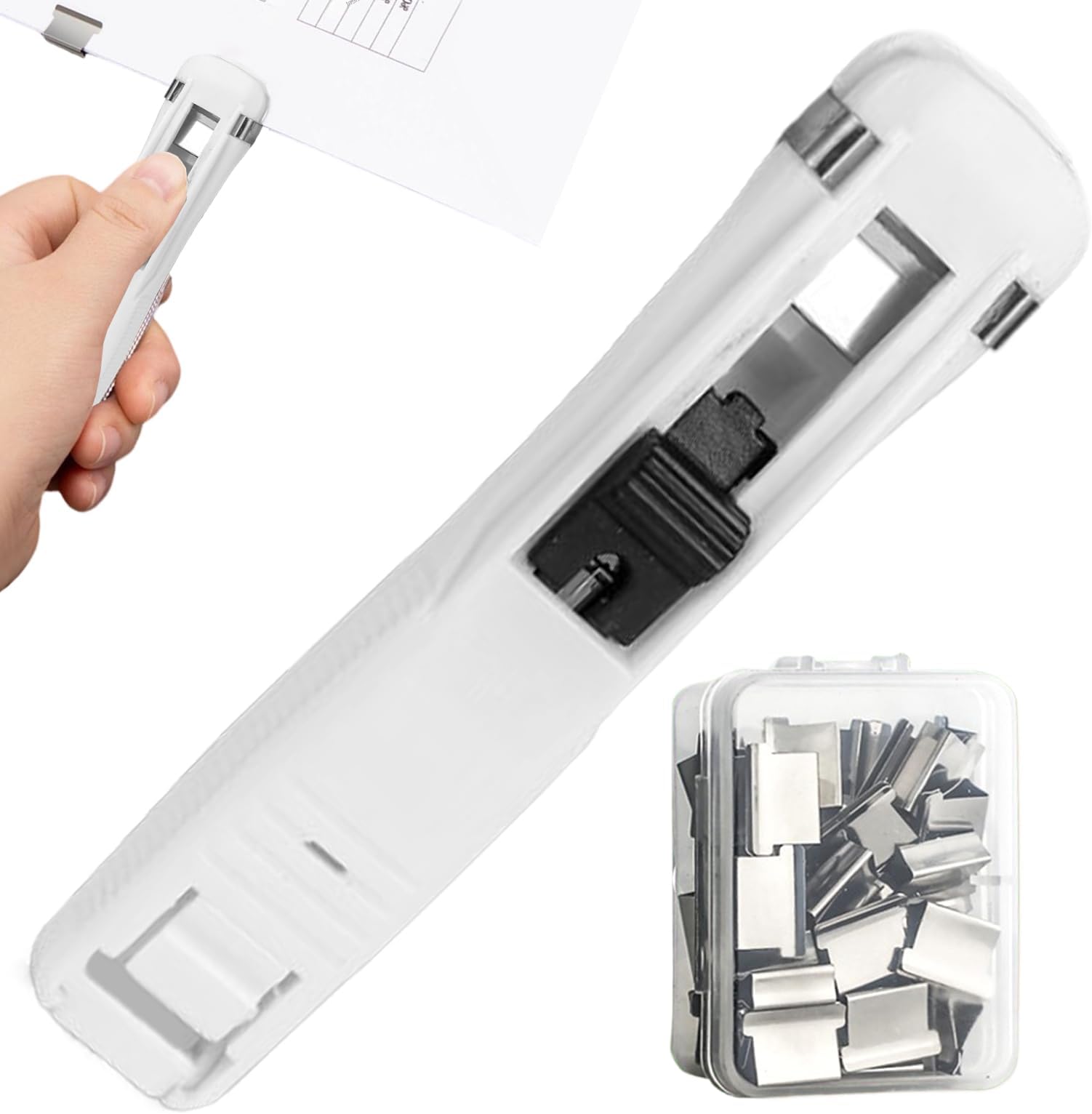 Push Clip Stapler | Paper Binding Clamp Dispenser Portable,Binder Clip Dispenser | for Home School Classroom Desktop Paper Document Documents Bills Files Books