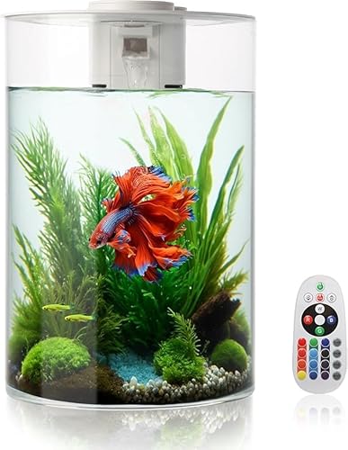 ABESTFISH Smart Betta Fish Tank 3 Gallon Aquarium Starter kit self Cleaning with Filter LED Light (17 Color Choices), 360 View Aquarium for Small Fish, Kids, Home, Office & Gifts