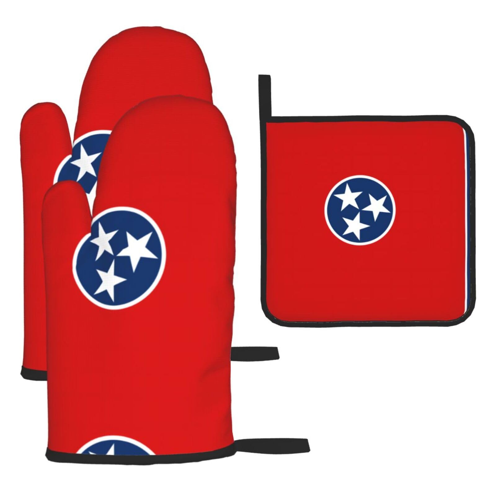 Tennessee State Flag Printed Oven Mitt Set 3-Piece | Heat Resistant Gloves & Pot Holder Mat for Cooking, Baking & BBQ