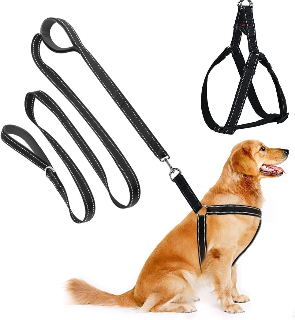 CROPAL Dog Harness Leash with Traffic Handle, Reflective, Super Soft, Double Layer and Adjustable Heavy Duty Dog Harness Leash Collar for Medium and Large Dogs