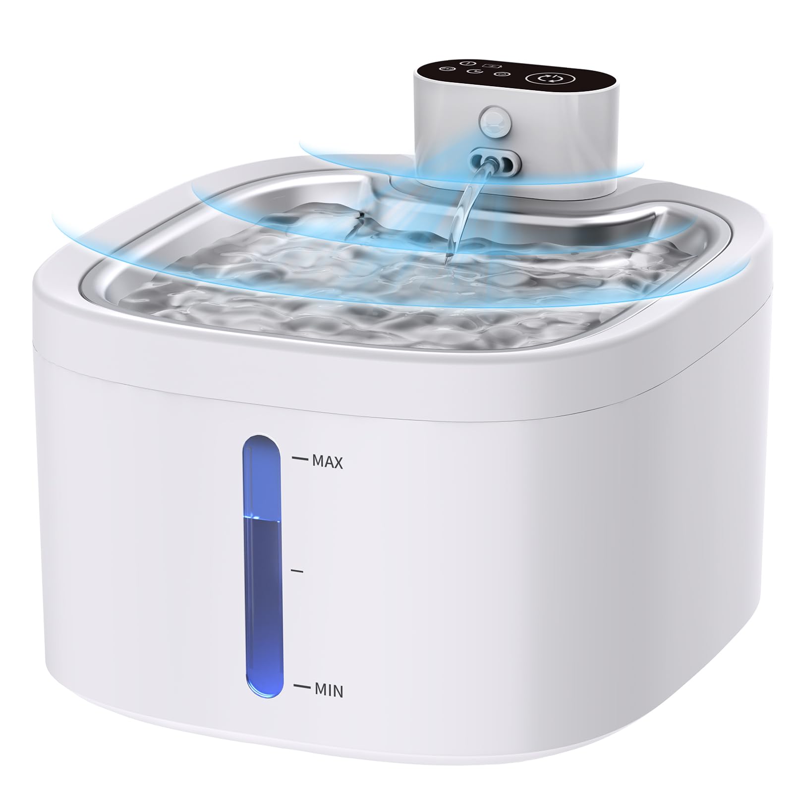 Wireless Cat Water Fountain, 118oz/3.5L Battery Operated Pet Water Dispenser with Stainless Steel Tray, Ultra Quiet Automatic Fountain with Motion Sensor for Cats Dogs (Cat Fountain+8Filters)