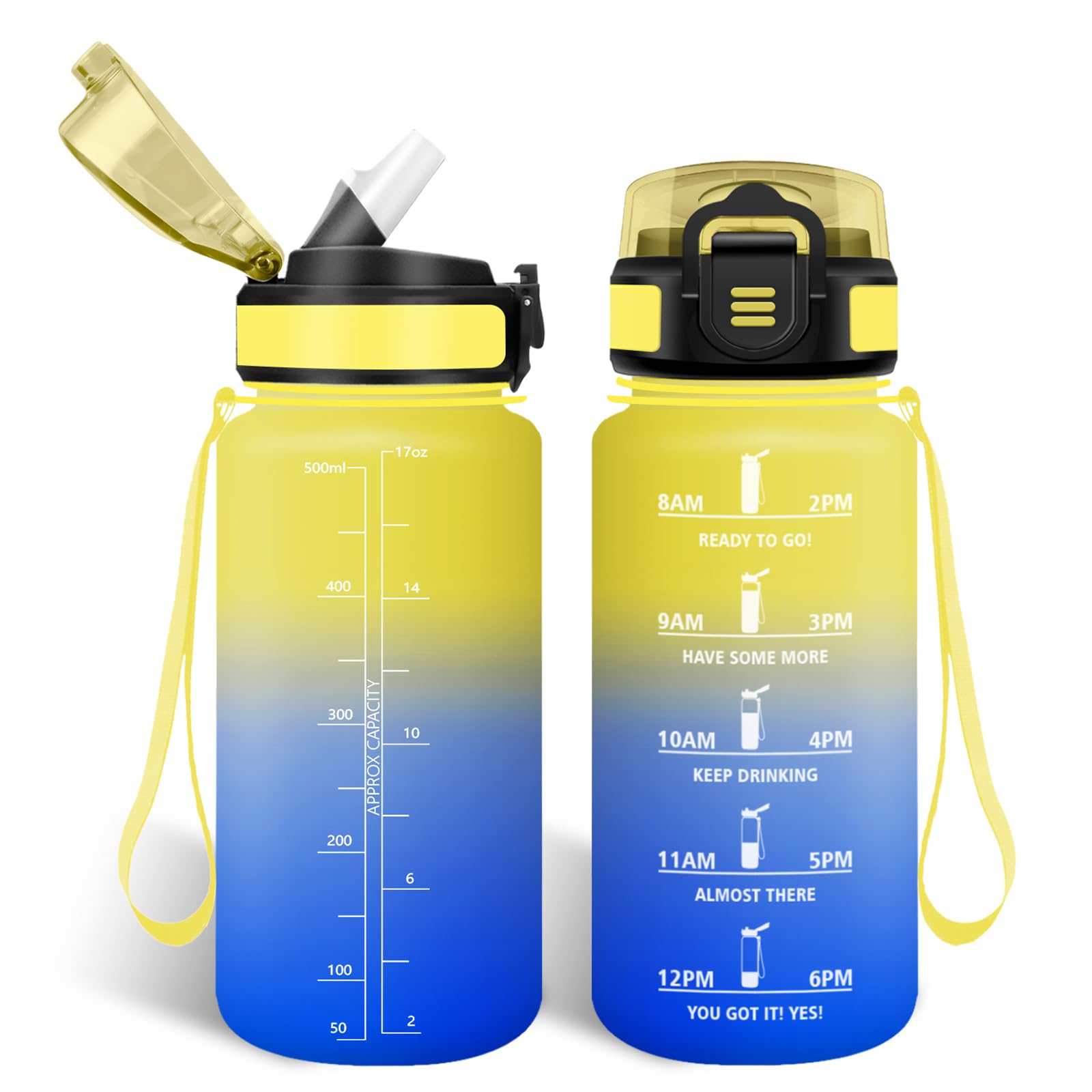 HoneyHolly 500ml BPA-Free & Leak Proof Drinking Bottle with Straw Reutilizables Elementary School Water Bottle Motivational for School Gym Office Running