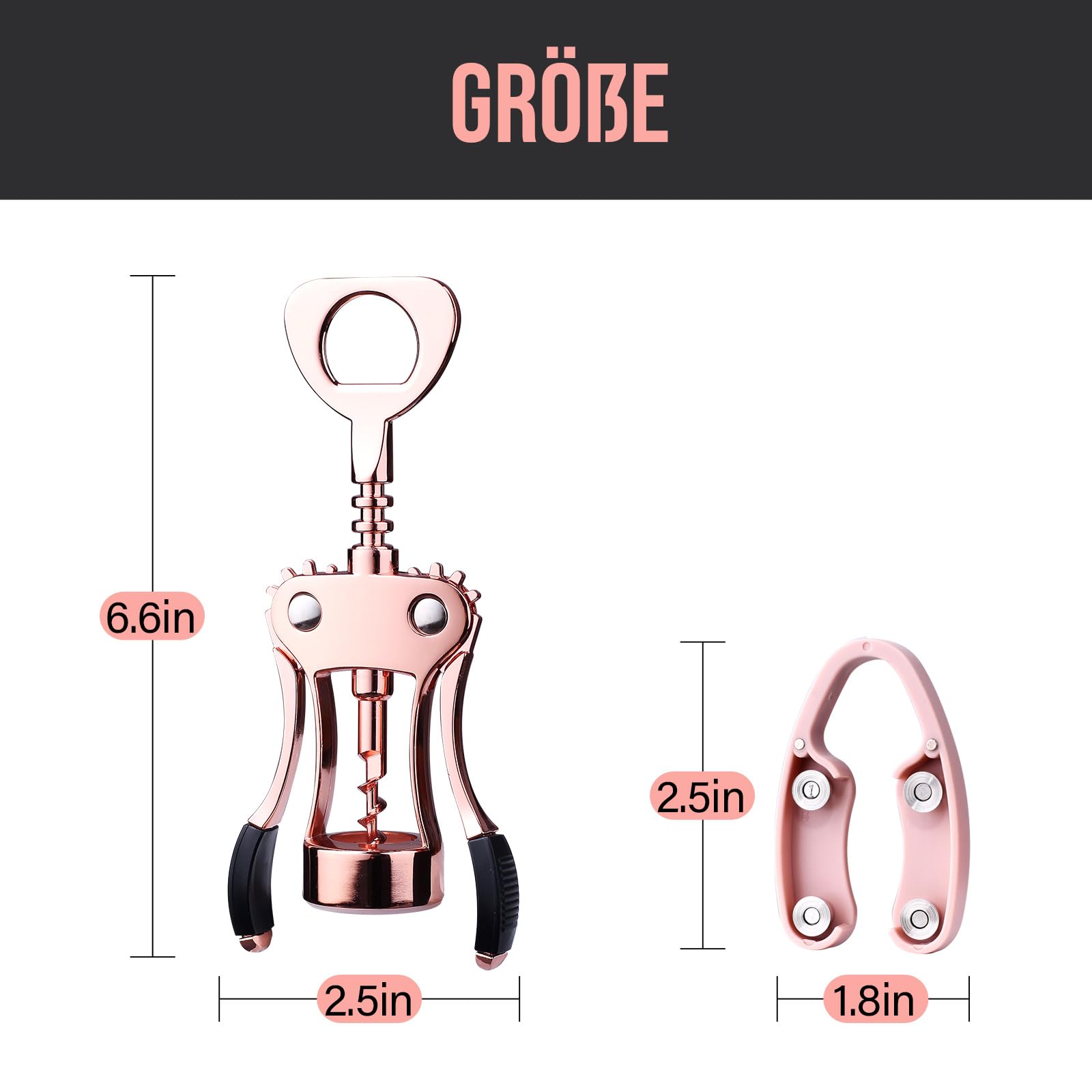 Weinöffner, multifunktionaler Flügelkorkenzieher für alle Korkstopfen und Bierdeckelflaschen, Luxus-Kellner-Korkenzieher mit Foil Cutter Set für Weinliebhaber, Kellner – ROSE GOLD