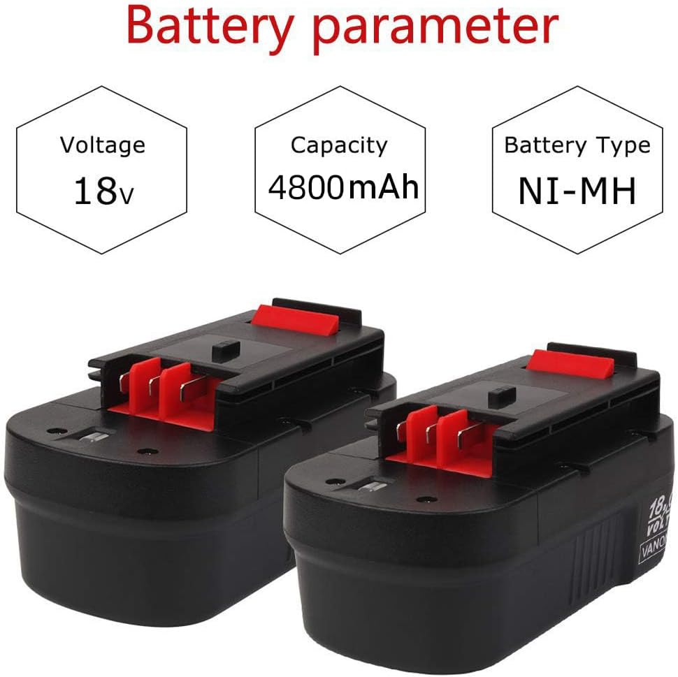 VANON 2Pack HPB18 4.8Ah 18V Replacement for Black and Decker 18V Battery HPB18-OPE 244760-00 A1718 FSB18 FEB180S A18 FS18FL(Three prongs for Black & Decker).