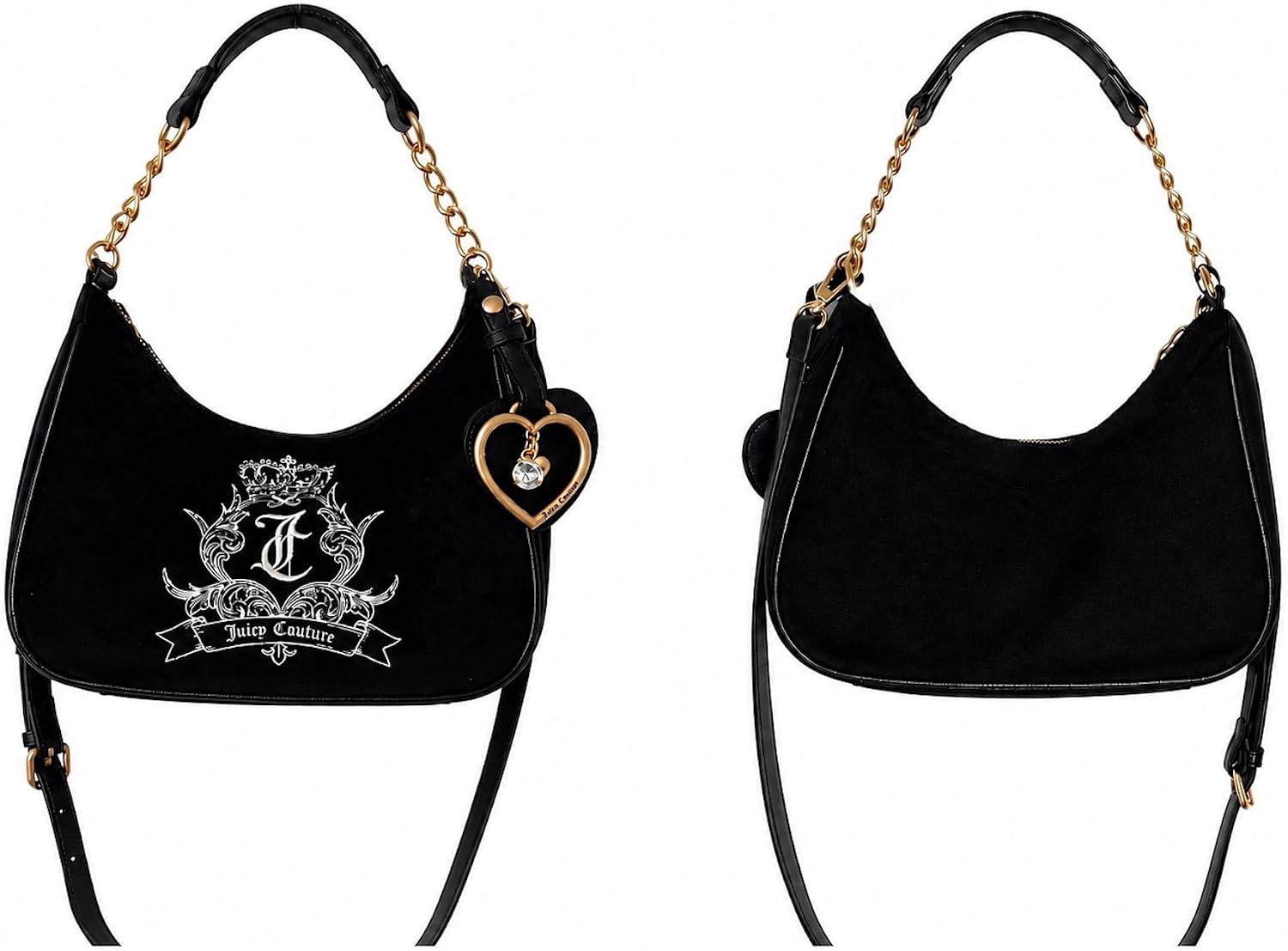 Juicy Couture Need More Juicy Shoulder Bag, Convertible Crossbody Purse with Heart Charm, 10x7 in