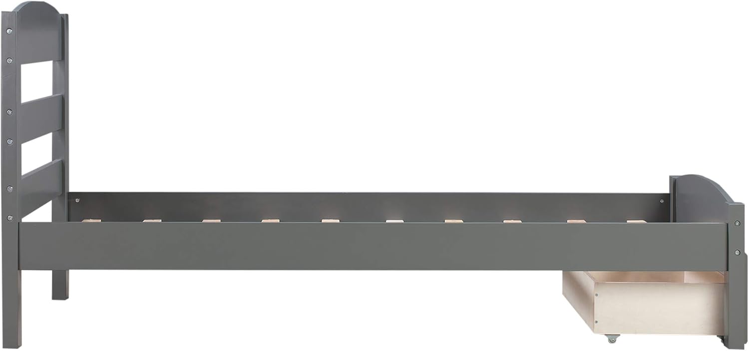 HABITRIO Twin Bed Frame with Drawer Solid Wood Platform Bed with Headboard and Footboard,Wood Slat Support Mattress Foundation,Load 275lbs (Grey)