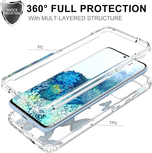Miniatura 3 de Funda para Galaxy S20 5G, SM-G981U con protector de pantalla de vidrio templado, bonito patrón de mariposa transparente de cuerpo completo, funda