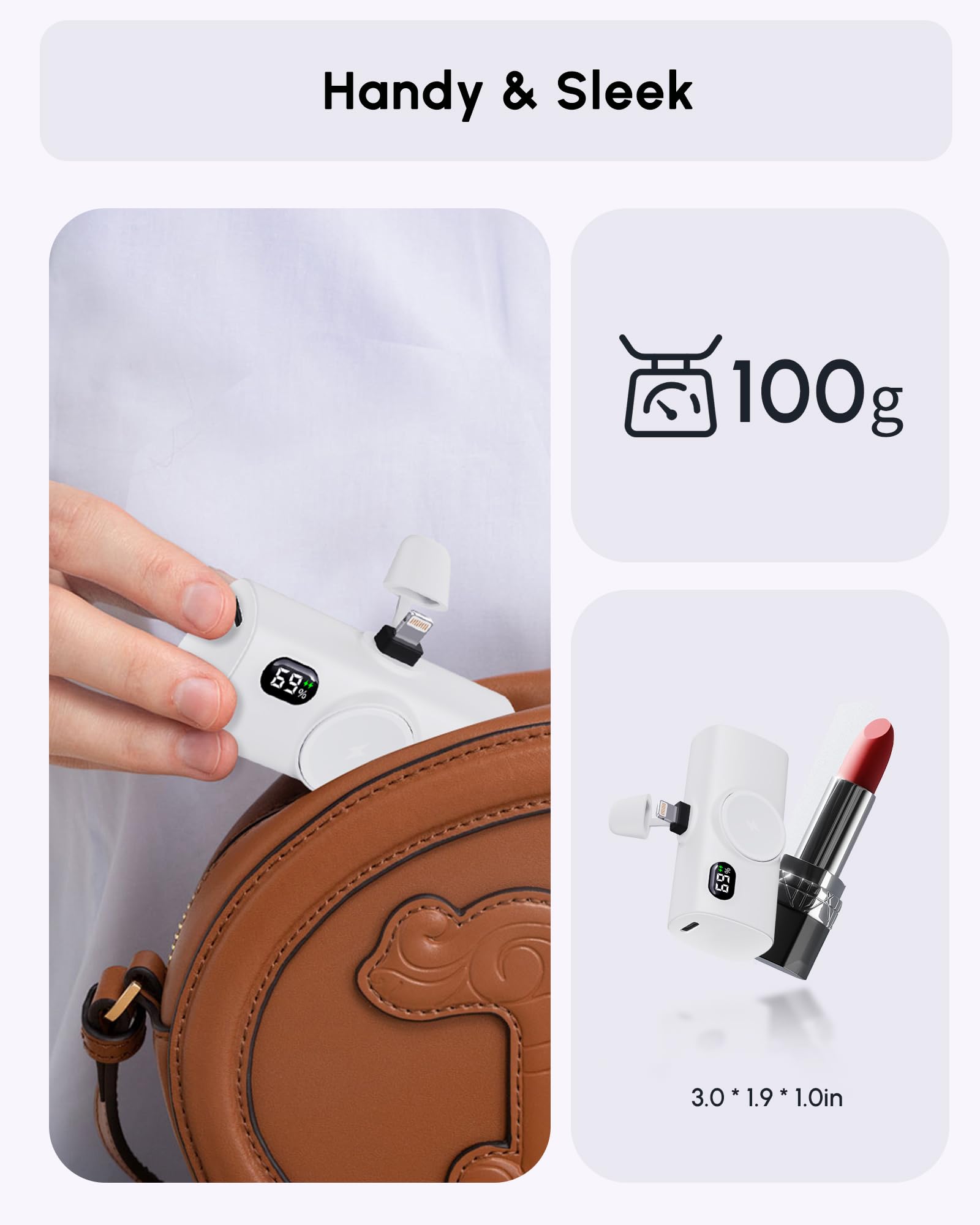 Petite batterie externe 5000 mAh compatible avec iPhone et smartphones Blanc