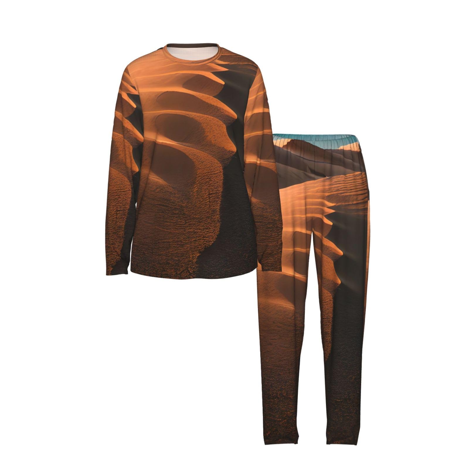 Pigiama da donna a maniche lunghe con stampa di dune di sabbia, morbido pigiama da spiaggia, vacanze, biancheria da notte, regalo casual