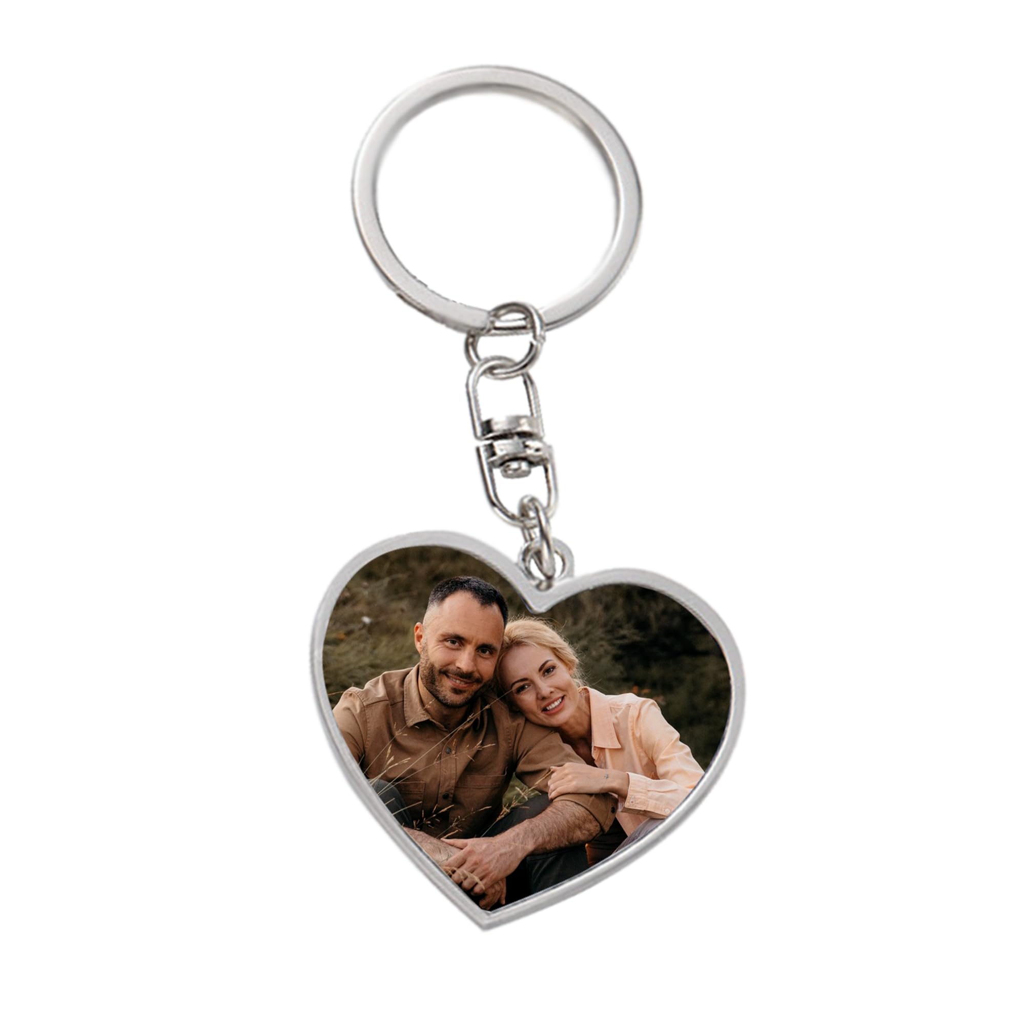 Print Maniacs Men's Silver Personalised Photo Keyring Customised Keyring For Adults, Custom Keyring Gifts For Couples Family Kids Pet Friends, Gifts For Valentine's Day Fathers Christmas (Heart)