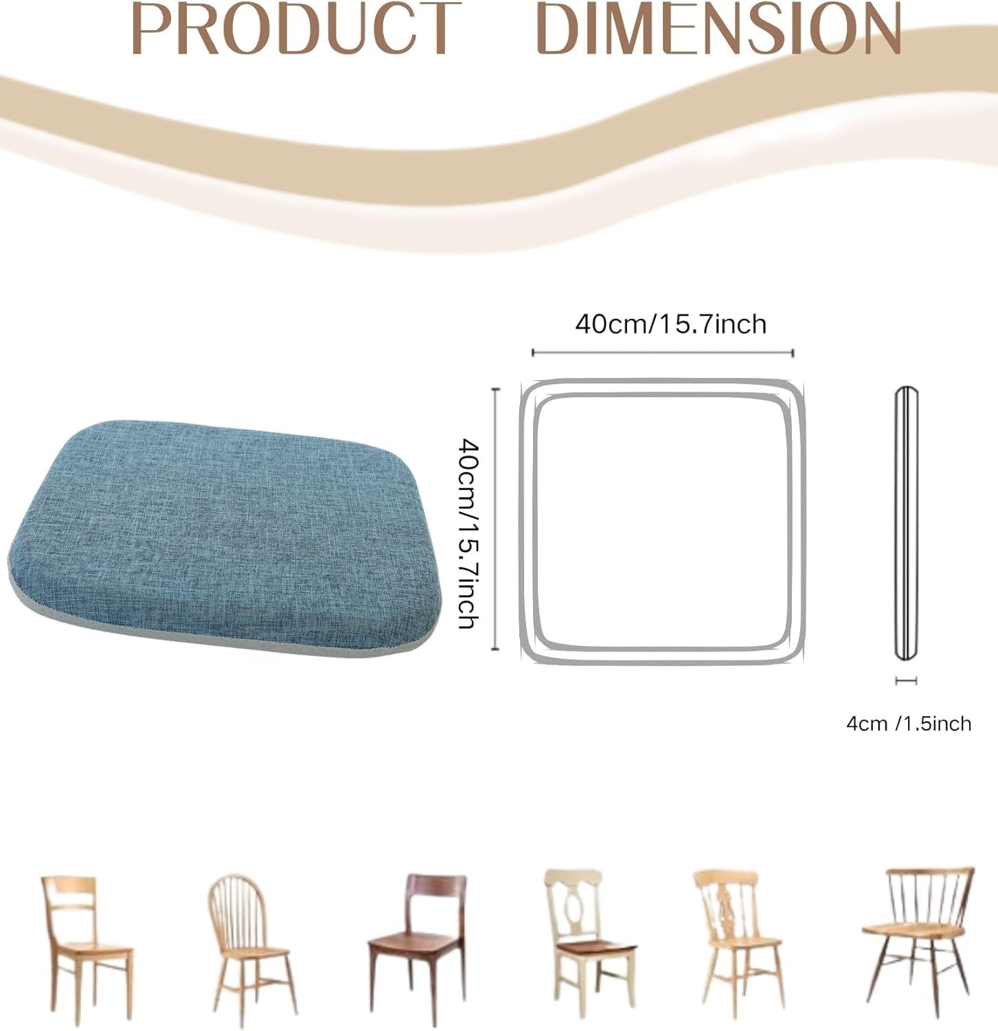 Set di 2 cuscini per sedia in memory foam, lavabili, antiscivolo, per sala da pranzo, cucina e sedie da ufficio
