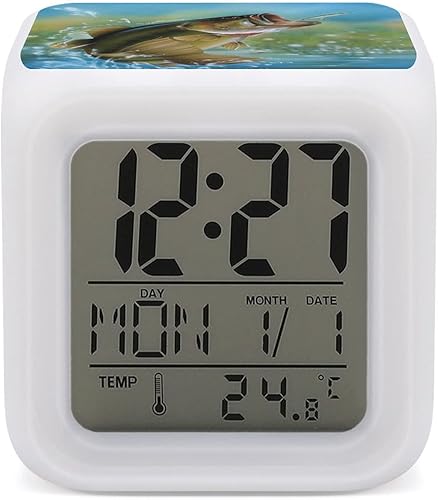 Miniatura 1 de Reloj despertador de pesca con graves reloj digital duradero multifunción LED para dormitorio, oficina en casa