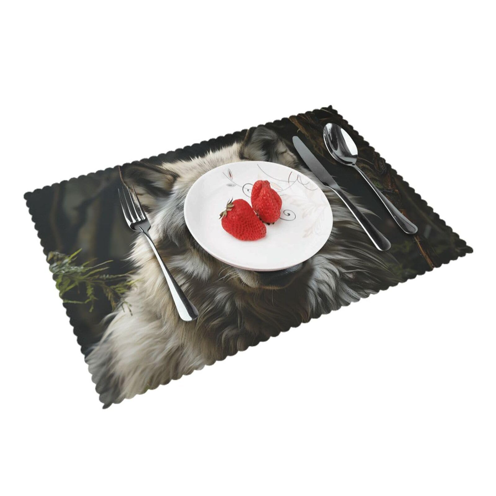 Placemats Set of 4 Heat Resistant Woven Place Mats for Dining Table Lone Wolf Placemats Washable Wipeable PVC Table Mats Indoor/Outdoor Place Mats for Party Kitchen Decor 30x45 cm