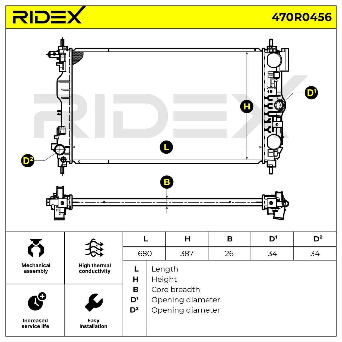 RIDEX 470R0456 Radiatore motore Compatibilità con CHEVROLET ORLANDO J309