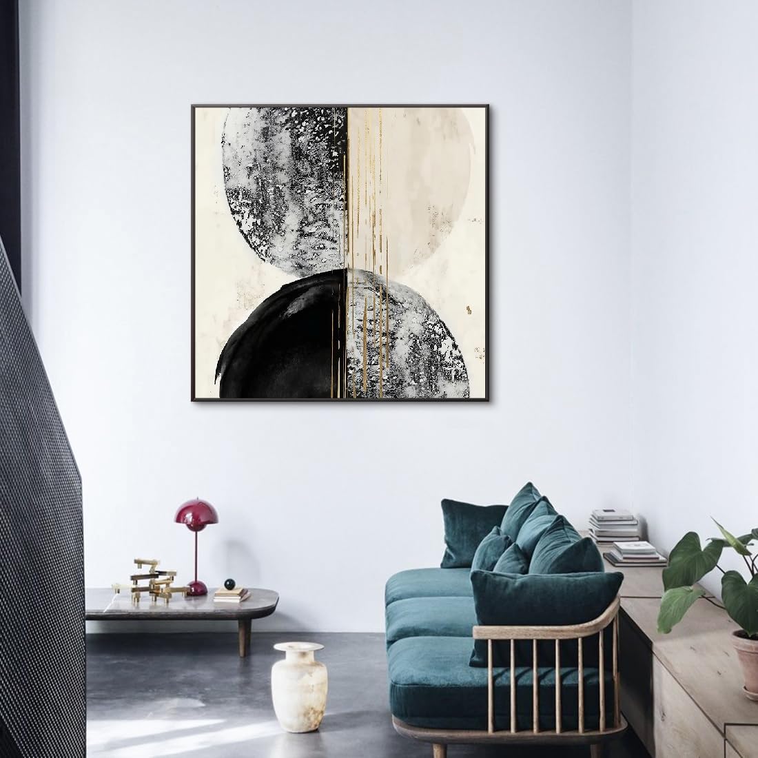 &zwnj;モダン 北欧 おしゃれ モノトーン 抽象画 キャンバス 絵 アート アートパネル ウォールデコレーション 壁掛け アルミ合金枠きの