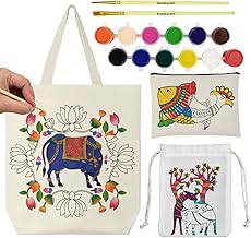 Asian Hobby Crafts Ethnic Art & Craft Painting Kit On Fabric | Learn 3 Traditional Indian Art Forms – Madhubani, Gond & Pichwai Printed | Creative Educational DIY Craft Set for Boys & Girls | Cultural Kit for Kids Ages 7-12