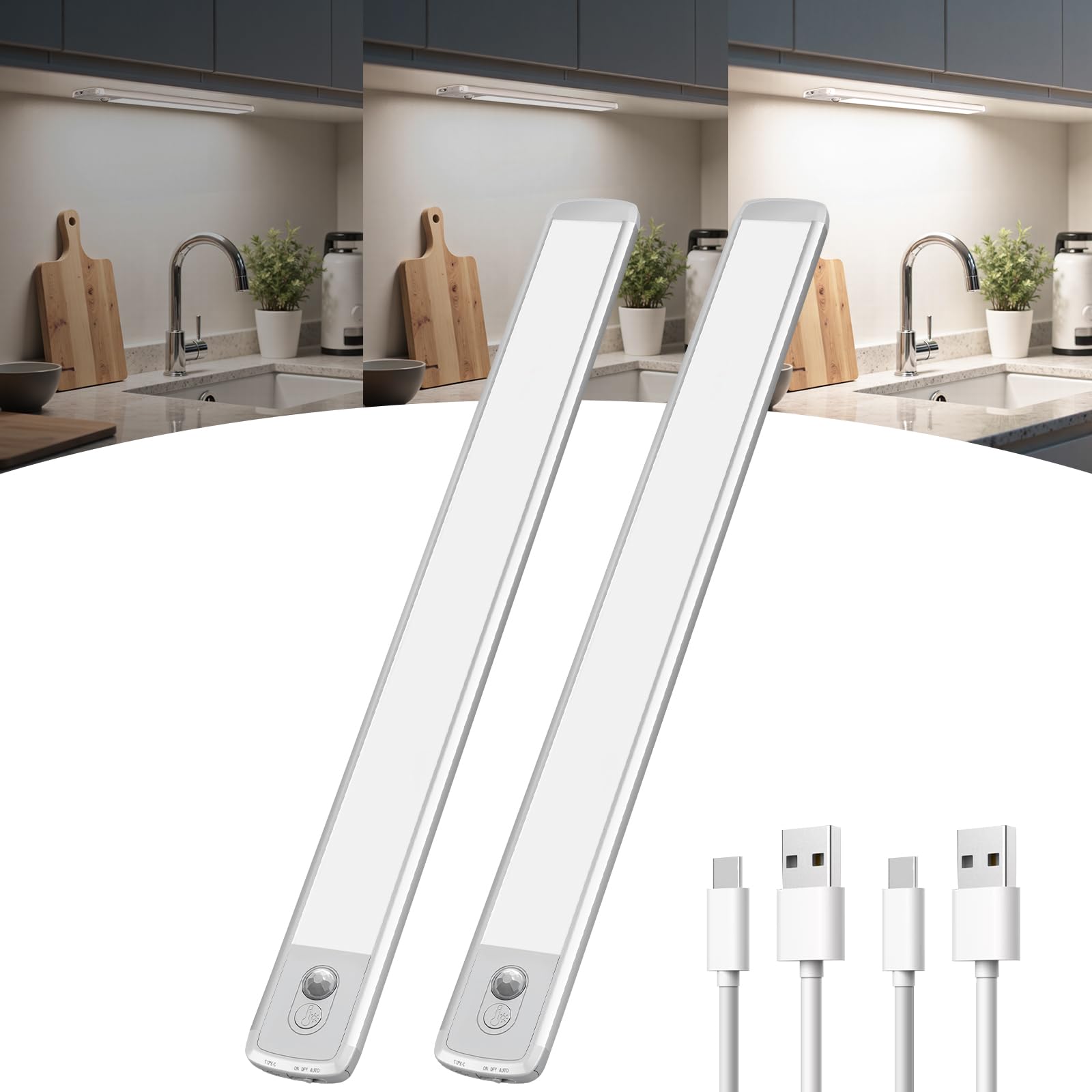 TANSOOL+ Schrankbeleuchtung LED Lampe mit Bewegungsmelder - USB-C Aufladbar Unterbauleuchte Küche Licht