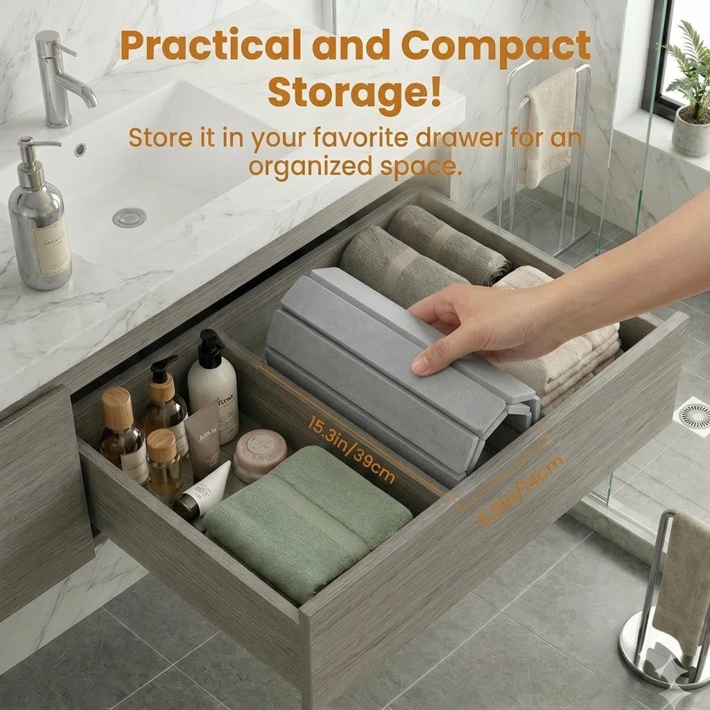 Premium Foldable Stone Bath Mat - Ultra Absorbent Quick Drying Compact Easy to Store & Clean Non-Slip Diatomaceous Earth Bath Shower Mat (Delicate Grey) image 5