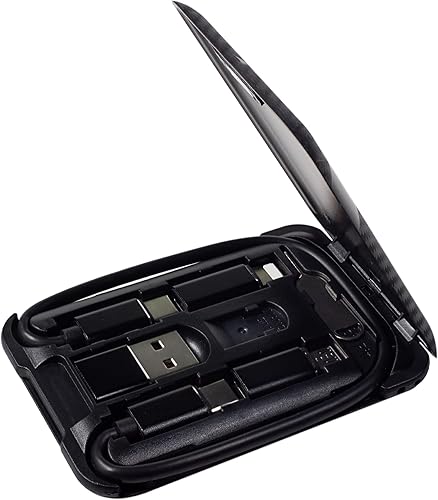 Cable USB tipo C a C de carga y transferencia de datos con 3 adaptadores combinados en estuche de tamaño de tarjeta de crédito, color negro