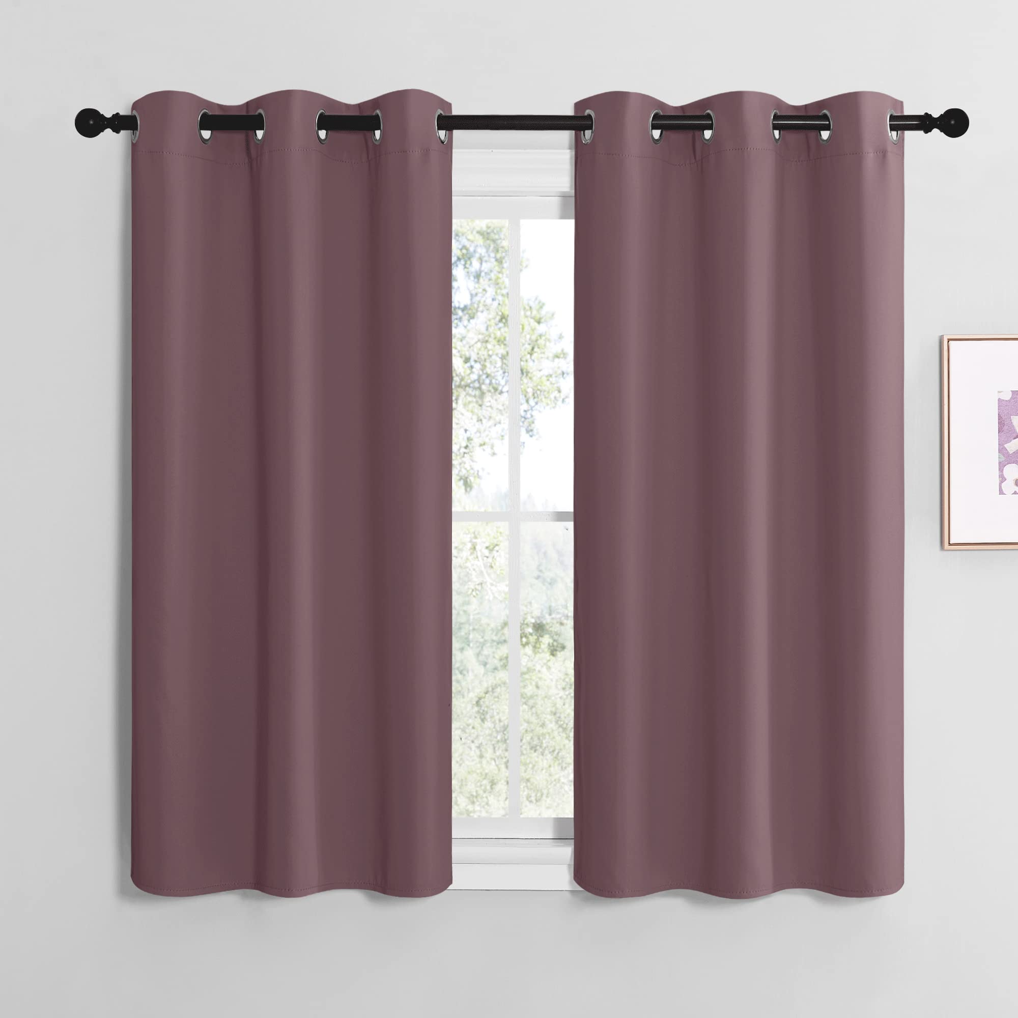 NICETOWN Dry Rose Room Darkening Curtains for Kitchen, Set of 2, 42 inches Wide by 48 inches Long, Window Treatment Thermal Insulated Solid Grommet Room Darkening Curtains/Drapes for Bedroom