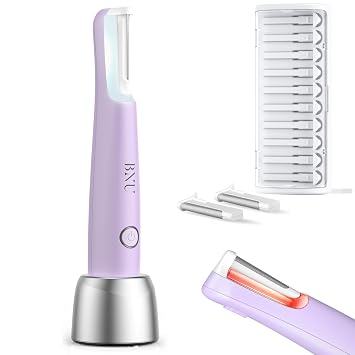 BNU Dermaplane Razor for Women Face, Sonic Exfoliation with Red Light & LED | 2 Polishing Heads &10 Replaceable Blades
