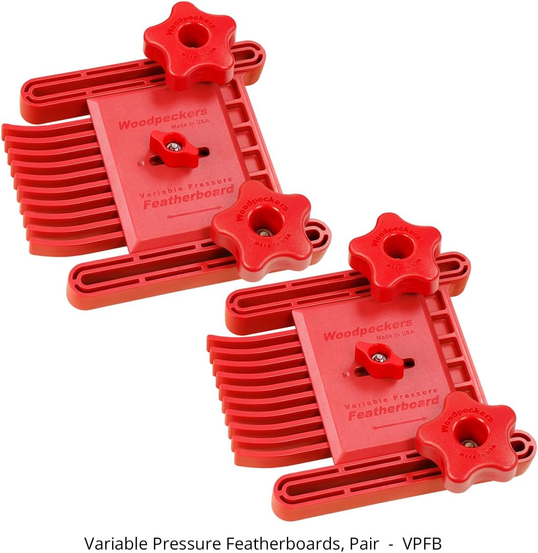 Woodpeckers Variable Pressure Featherboard 2 Pack, Adjustable Pressure Featherboards for Router Tables & Table Saws, Easy Tension Control, T-Track Compatible, American Made Woodworking Accessory