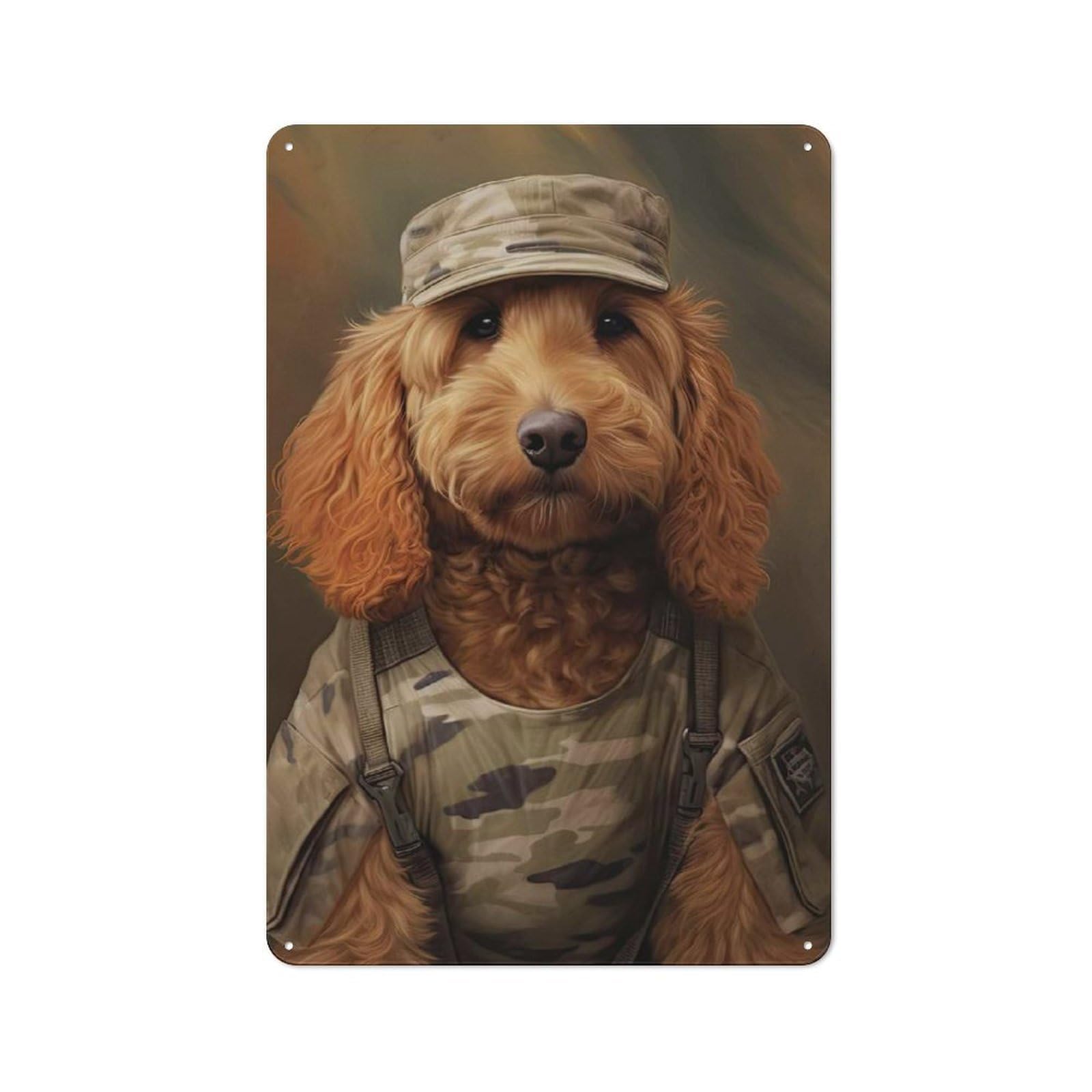 Tin Wall Plaque 30x20cm with Goldendoodle Soldier for Garage Or Workshop, for Living Room, Hallway And Entrance Wall Decor