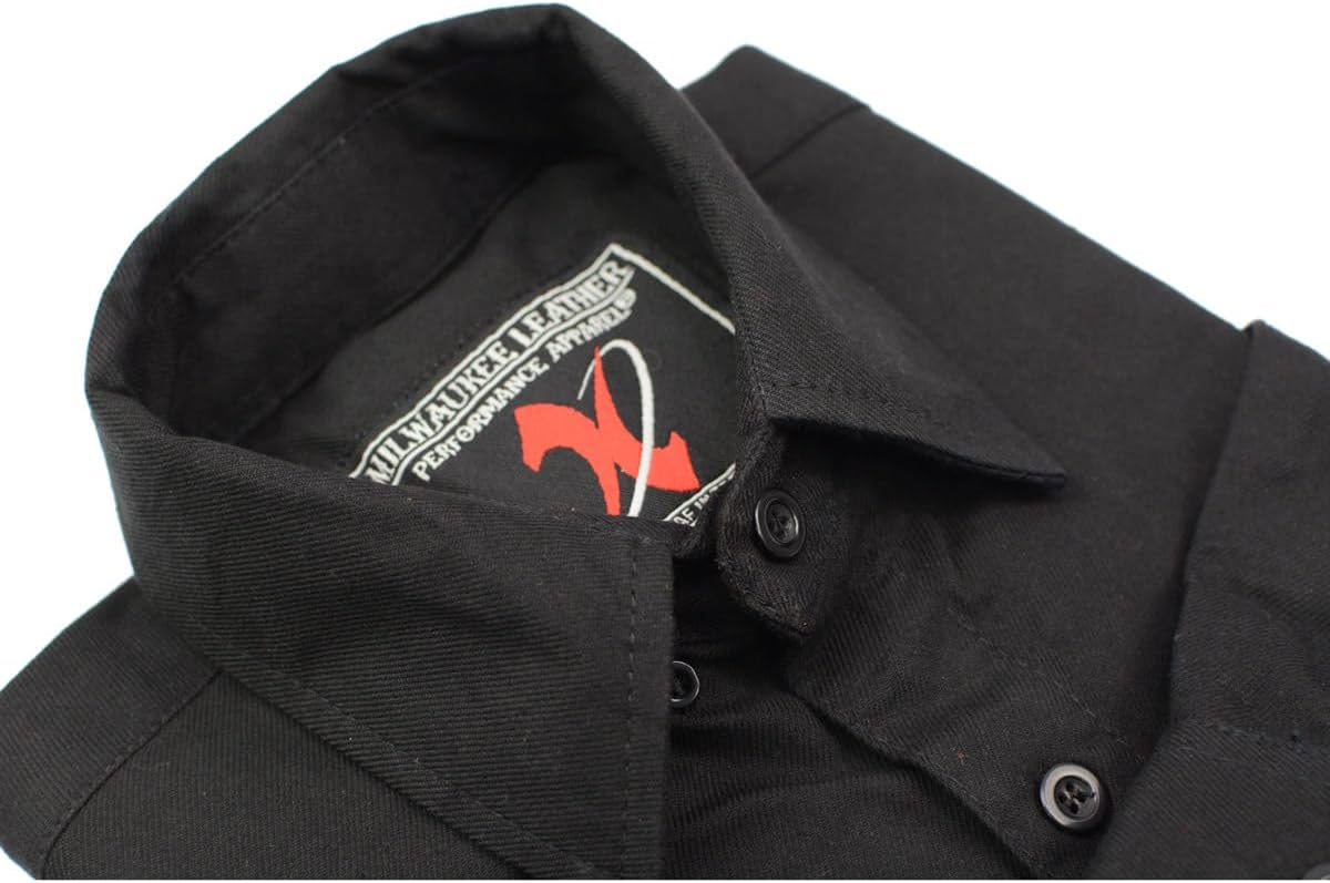 Milwaukee Leather MNG11655 Men's Solid Black Long Sleeve Cotton Flannel Shirt - Image 7