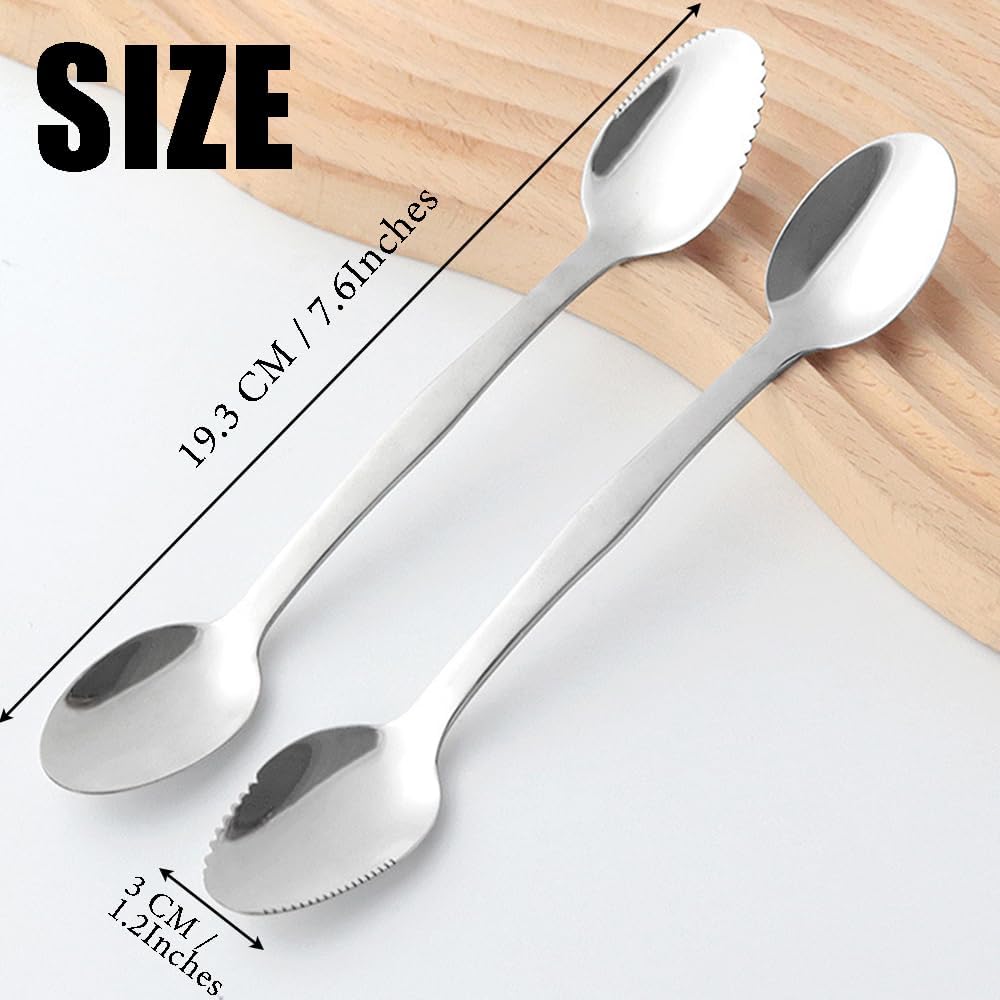 Ouliget Double End Grapefruit Spoons,Stainless Steel Fruit Spoon Utensil Set,Serrated Edges Ice Cream Scrape Cut Spoons For Fruit Dessert Cheese Vegetables,2 Pieces