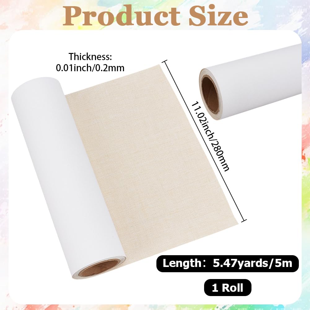 GORGECRAFT 5 m Lange Leinenleinwandrolle 28cm Breit Weißer Stoff Handgrundiert Mittlere Textur Geeignet Für Öl Und Acrylfarben Künstler Leinwandrollen Zum Malen Für DIY Kunstprojekte Bastelarbeiten