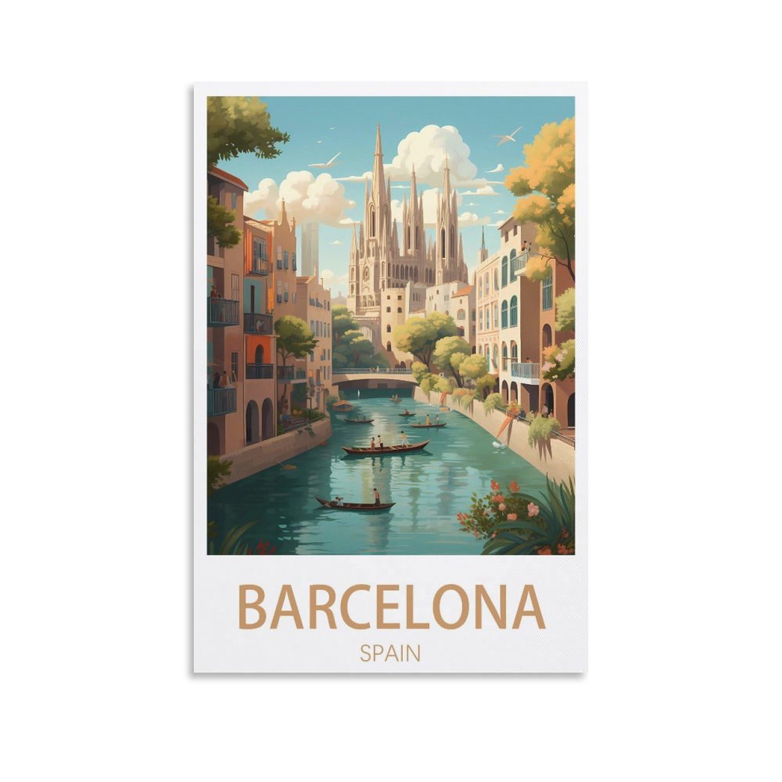 Ezmlfa A079 Paint By Number For Adults On Canvas，Barcelona Spain Diy Oil Painting, Pictures Drawing Paintwork With Paintbrushes Decoration Gift 20X30cm