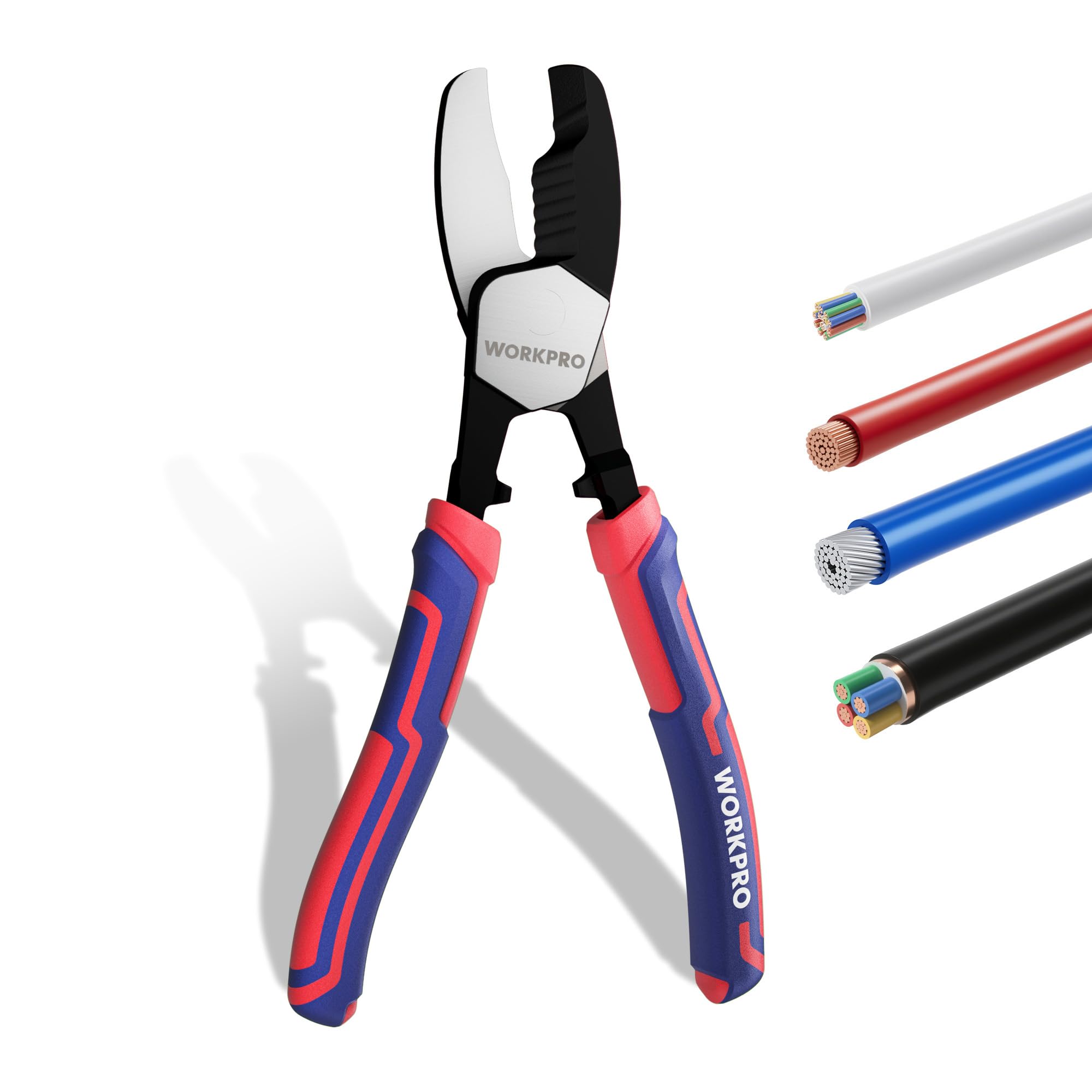 WORKPRO 8 Inch Cable Cutter with Twin Cutting Edge, Heavy Duty Wire Cutters with Anti-Slip Beveled Edge Up to 3/16", Cable Clippers for Aluminum, Copper, Wire, and Communications Cable