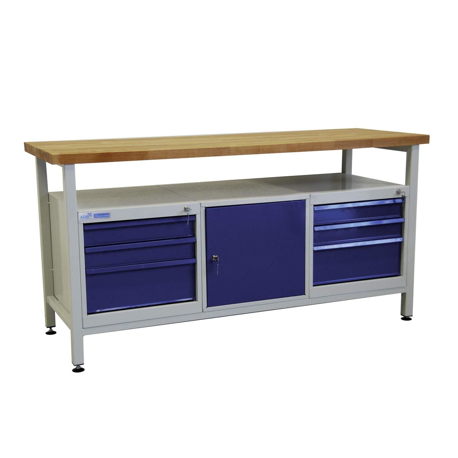 ADB stół warsztatowy, stół warsztatowy, stół roboczy, stół narzędziowy, 1700 x 600 x 840 mm, wyposażenie warsztatowe, bez kółek, z szufladami
