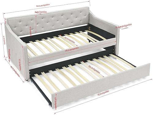 Miniatura 2 de Antetek Sofá cama con nido, tapizado de tela, tamaño individual, sofá cama de día con marco de sofá cama doble desplegable, no necesita somier,