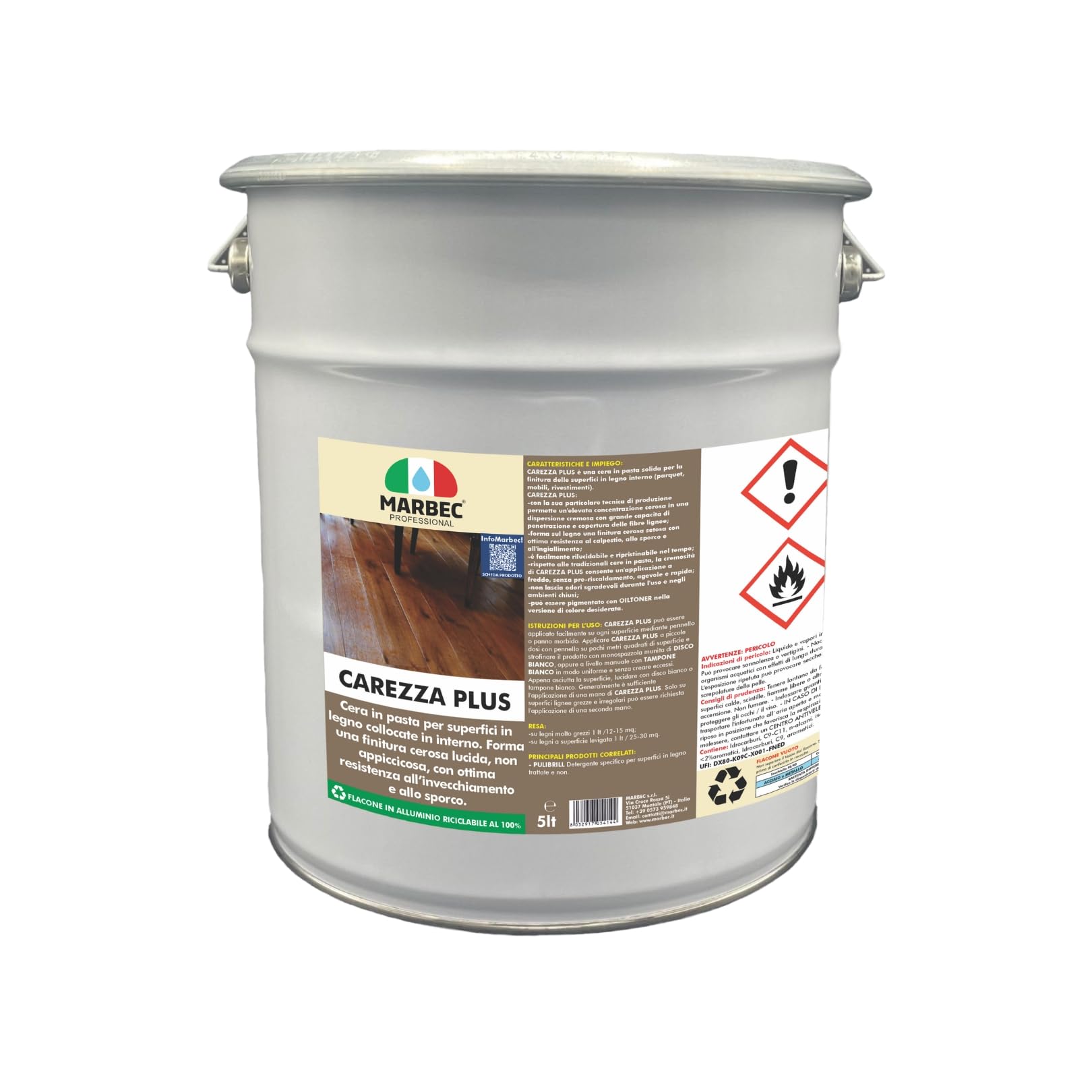 MARBEC CAREZZA PLUS 5LT Cera in pasta per legno interno. Forma una finitura cerosa setosa non appicciosa, con ottima resistenza all'invecchiamento e allo sporco.