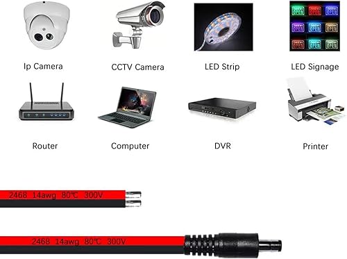 Miniatura 4 de Cable de alimentación de CC, cable de alimentación de 14 AWG CC de 0.217 in x 0.083 in macho a cable desnudo, cable de reparación de cable de