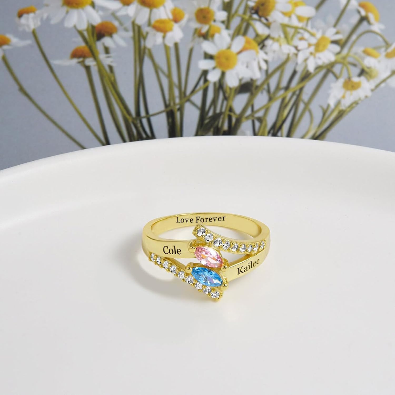 10K/14K/18K Gold Diamond Personalized Birthstone Rings for Women Custom 1-3 Names Infinity Promise Ring Engraved Engagement Ring for Mom Wife