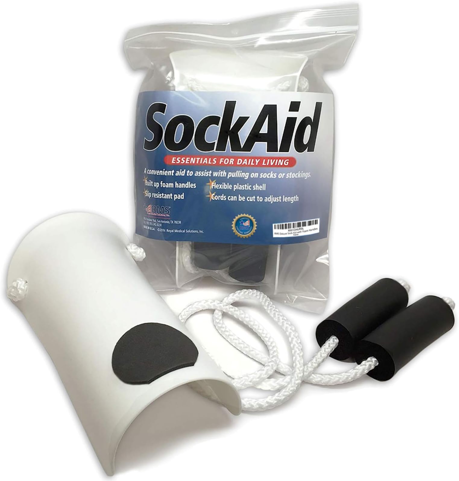 RMS Deluxe Sock Aid - Socks Helper with Foam Handles (for Regular Socks)