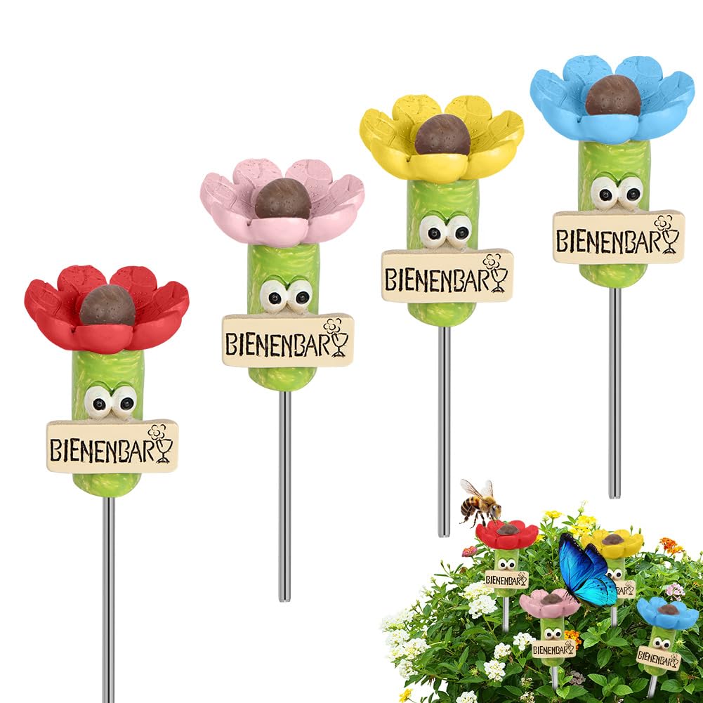 Ainiv 4-Piece Bee & Insect Drinking Cup Set, Resin, Flower-Shaped, Outdoor, Multicolor