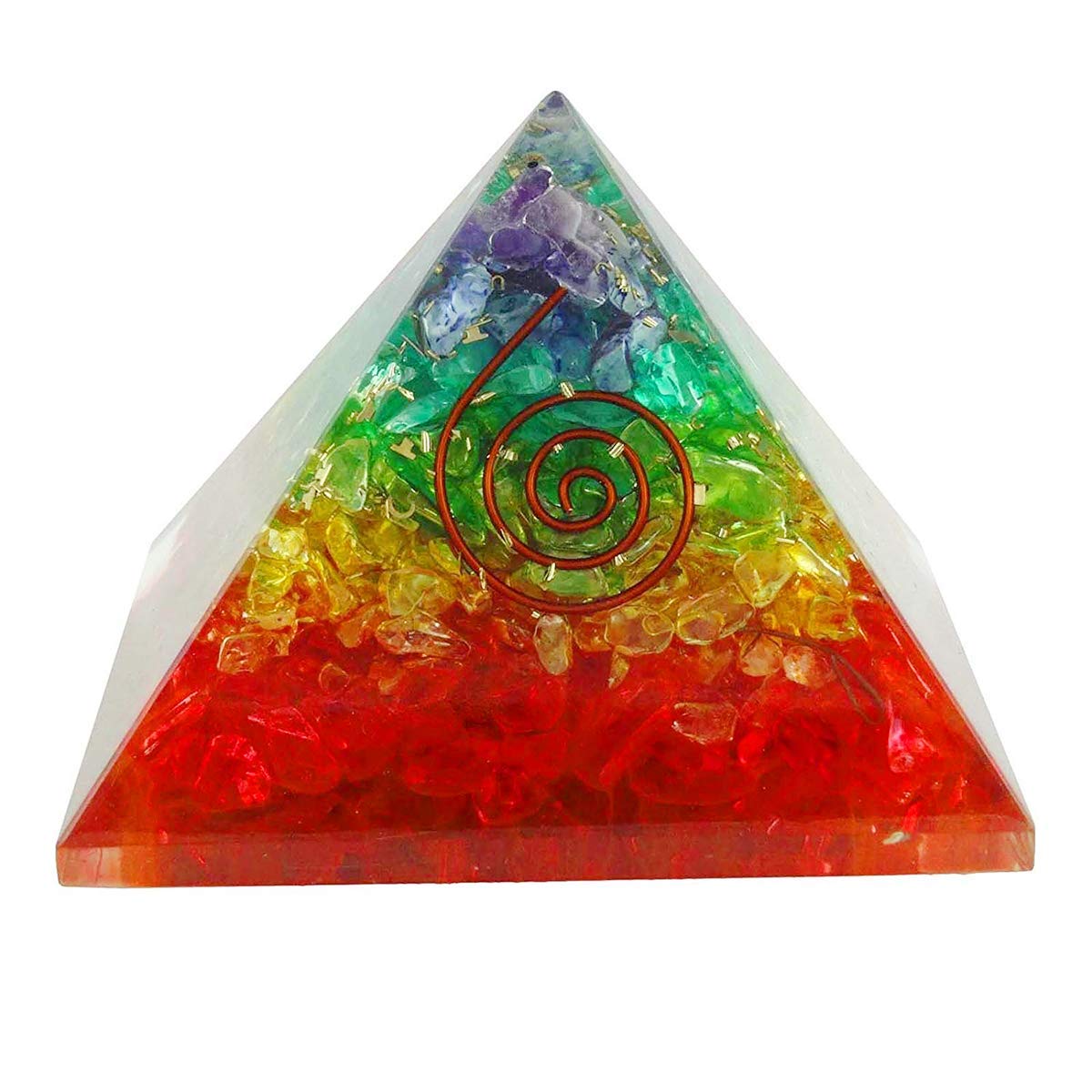 DARMIKA 7 Chakra Multi Stone Orgone Pyramid with Copper Coil | Emf Protection Reiki Charged | Energy Stone for Stress Relives,Prosperity and Success 7 Chakra, Multicolour, 1 Piece