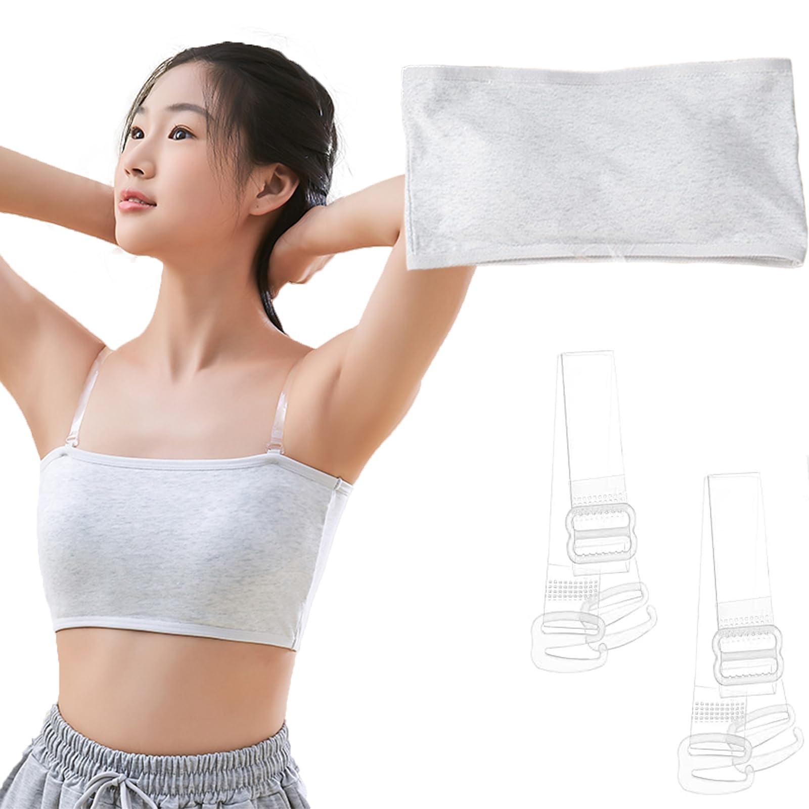 カチューシャストラップ グレーフラワー 3way 携帯電話ストラップ ヘアゴム カチューシャ