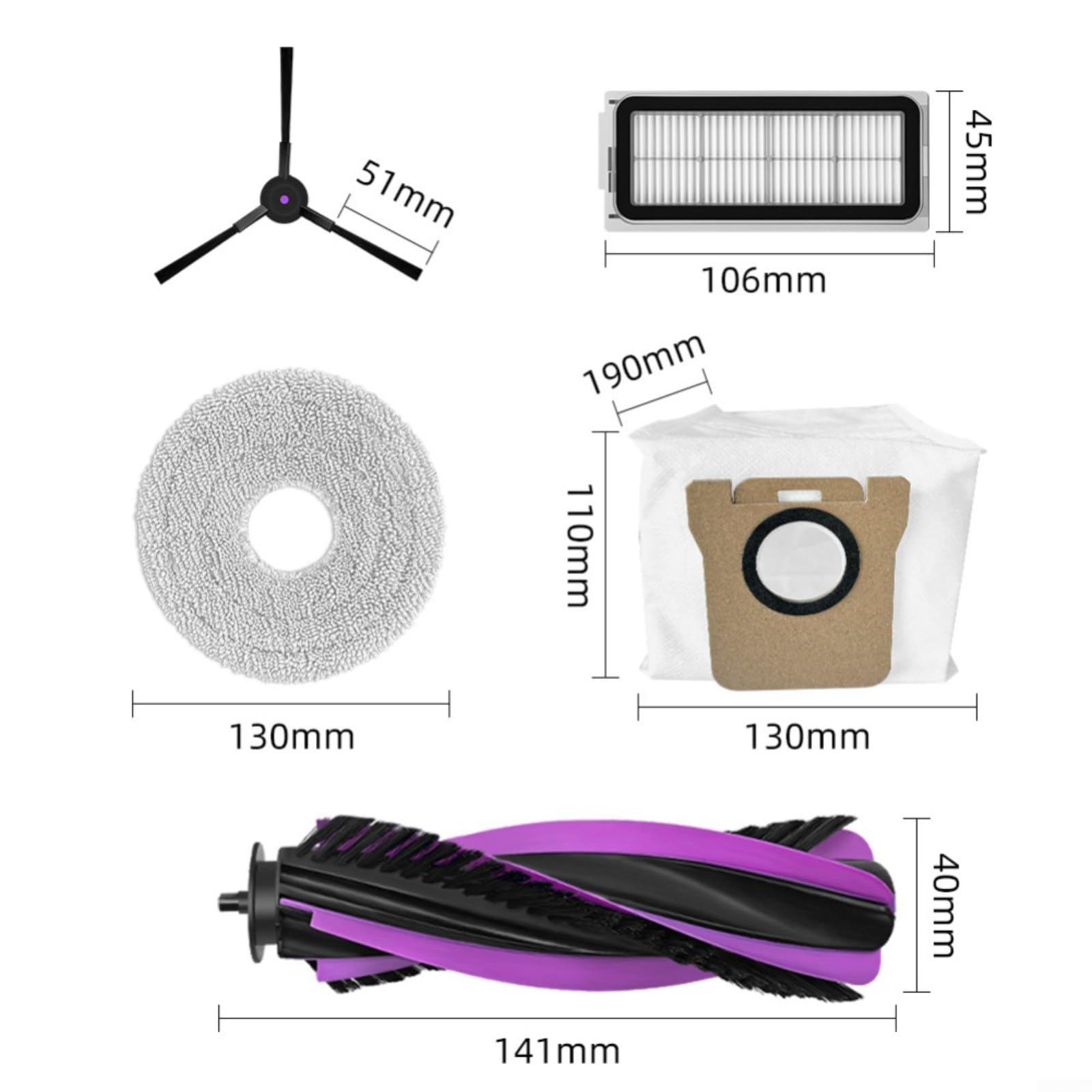 Set di pezzi di ricambio adatto per JONR per robot aspirapolvere P20 PRO/T5 PRO con filtro HEPA, spazzole laterali, salviette e sacchetti per la polvere, accessori per peli di animali domestici (B)