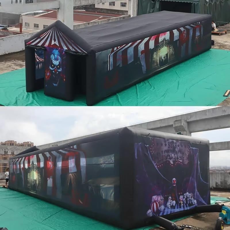 Giant Circus Theme Inflatable Haunted House Inflatable Maze Arena Halloween Labyrinth Puzzel Game (50x13ft with Removable roof and Blower)