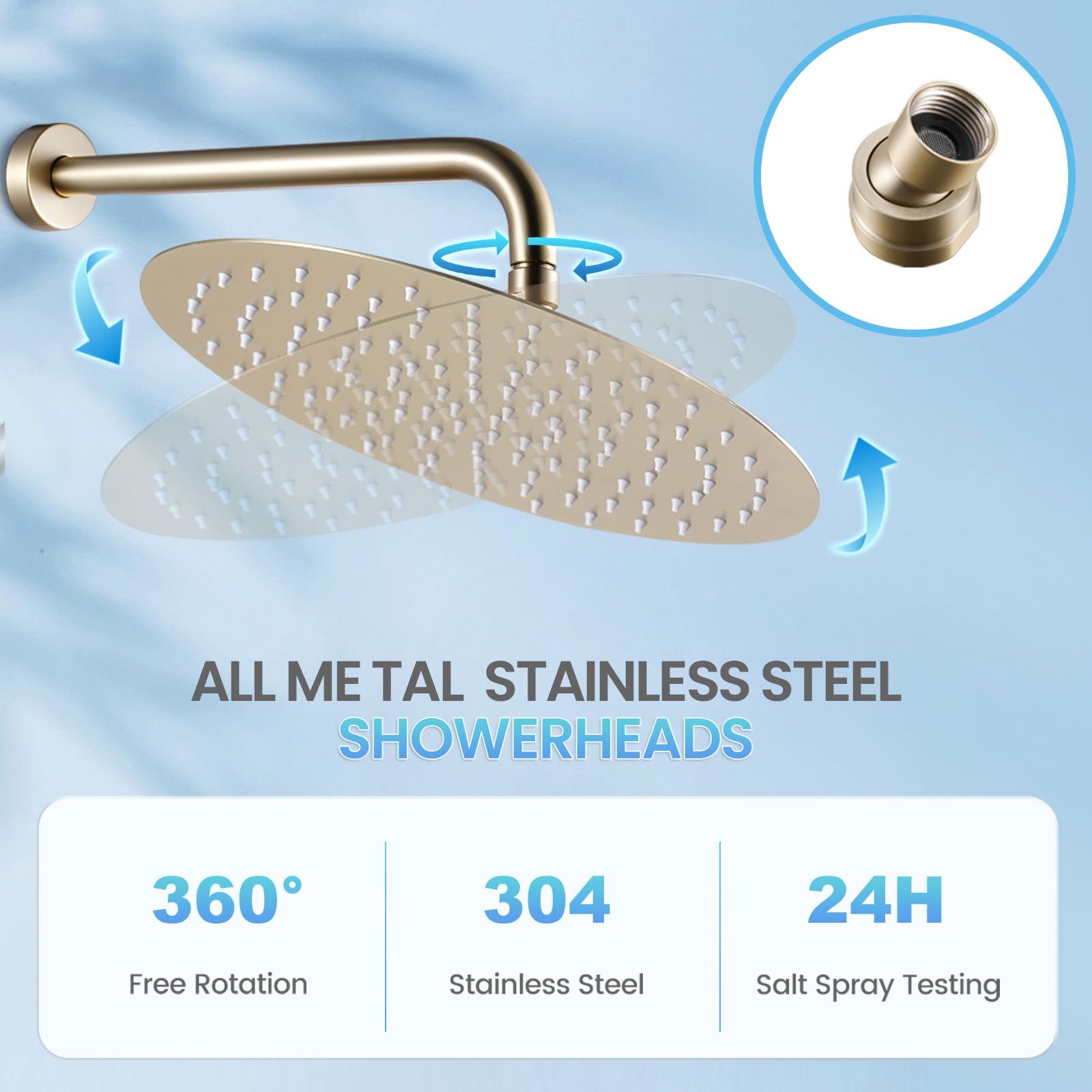 Soffione doccia a pioggia da 30,5 cm, in acciaio inox spazzolato, con 120 ugelli in silicone, stile moderno