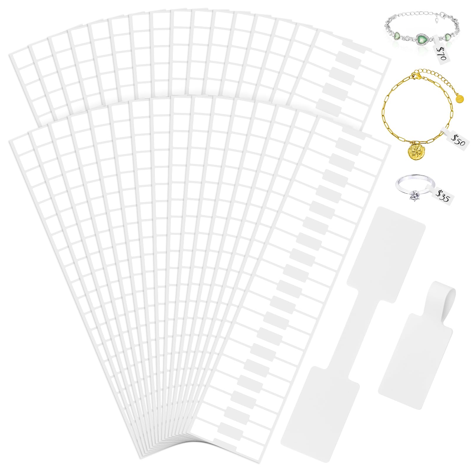 1000 pcs Jewelry Tags, Self Adhesive Jewelry Price Tags Stickers, White Blank Rectangle Ring Tag Label for Necklace Earring Bracelet Pricing Identify
