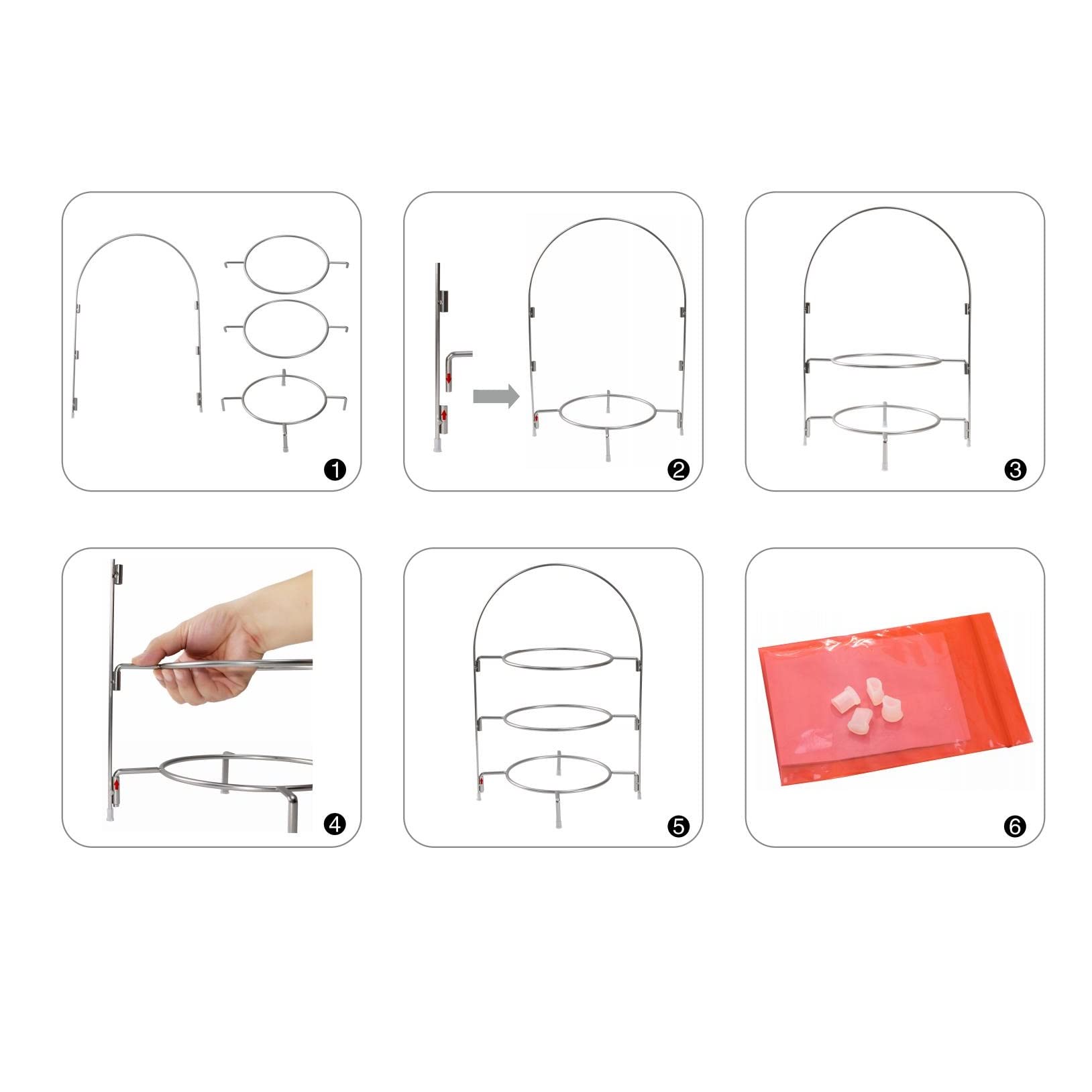 Présentoir à Gâteaux et Apéritifs 3 Niveaux en Acier Inoxydable Argenté, Lot de 1/2/3/6, Support Plateau de Service Buffet 50 cm avec Pieds Antidérapants, Décoration Table pour Mariage
