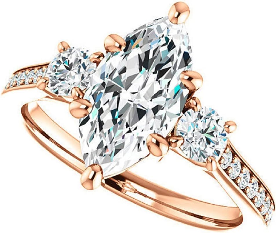 925 Silver, 10K/14K/18K Solid Gold Handmade Engagement Ring, 3 CT Marquise Cut Moissanite Solitaire Ring, Wedding Ring for Women/Her Anniversary Propose Gifts, VVS1 Colorless (10K Solid Rose Gold)